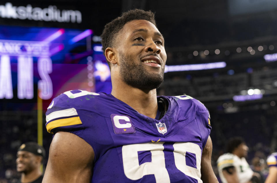 The Texans snagged former Vikings edge rusher Danielle Hunter in one of the bigger free agent signings of the offseason. (Photo by Stephen Maturen/Getty Images)