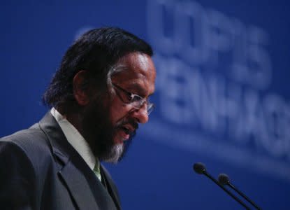 FILE PHOTO: Nobel Peace prize winner Rajendra K. Pachauri speaks during the opening of the United Nations Climate Change Conference 2009, also known as COP15, at the Bella center in Copenhagen December 7, 2009. REUTERS/Bob Strong