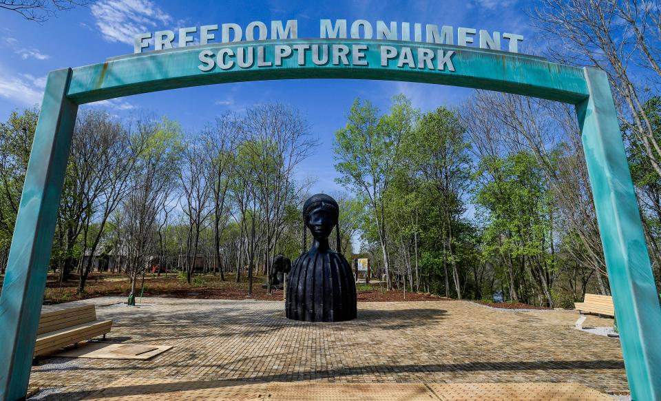 The entrance to the Equal Justice Initiative’s Freedom Monument Sculpture Park in Montgomery, Alabama.