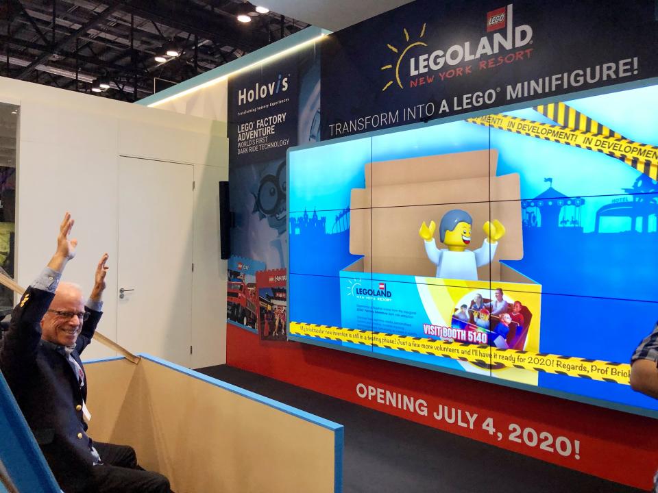 Writer Arthur Levine was turned into a Lego Minifigure at the IAAPA Expo. Visitors to the new Legoland New York opening summer 2020 will have the opportunity to be turned into Minifigures as well aboard the Lego Factory Adventure ride. Arthur Levine