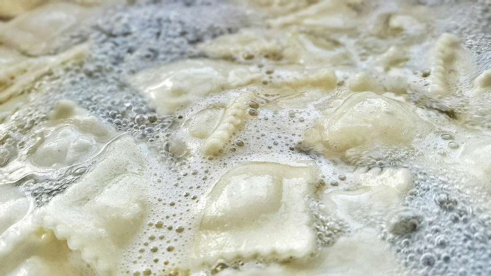 Ravioli boiling in water.