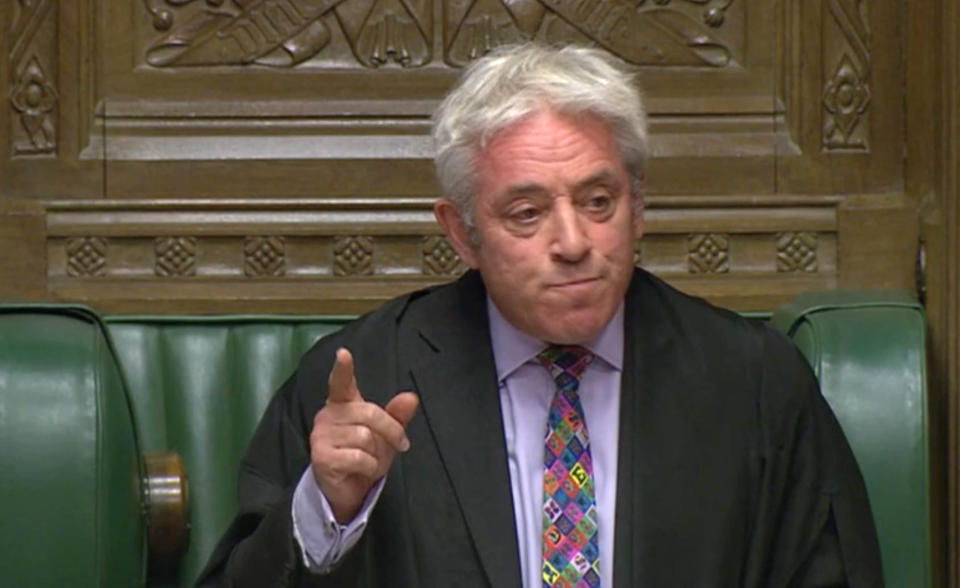 Speaker John Bercow speaking in the House of Commons in London after he rejected a Government bid to hold a Òmeaningful voteÓ on Boris JohnsonÕs Brexit deal. (Photo by House of Commons/PA Images via Getty Images)