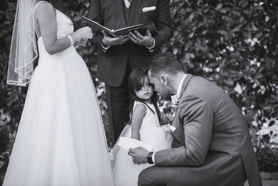 "I was ugly-crying at this moment. Backstory: Three years ago, my friend passed away&nbsp;before he knew he was about to become a father to this beautiful little girl. Tom&aacute;s delivered his vows to Fina and her 2-year-old daughter, promising to honor her father and always be her daddy." --&nbsp;<i>Justin Haugen</i>