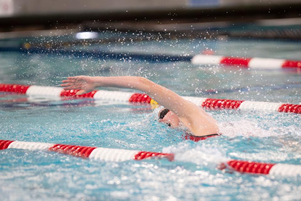 West Salem’s Abby Evans competes in the girls 100 yard freestyle during the OSAA Class 6A Swimming State Championships on Saturday.