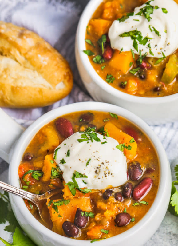 <p>Spend With Pennies</p><p>This is a healthy chili recipe perfect for a cold winter's night. </p><p><strong>Cost: $14.47</strong></p><p><strong>Get the recipe: <a href="https://www.spendwithpennies.com/slow-cooker-butternut-squash-chili/" rel="nofollow noopener" target="_blank" data-ylk="slk:Slow Cooker Butternut Squash Chili;elm:context_link;itc:0;sec:content-canvas" class="link rapid-noclick-resp">Slow Cooker Butternut Squash Chili</a></strong></p>