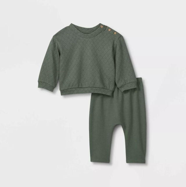 Grayson Collective Baby Quilted Pullover with Pants Set - Green

