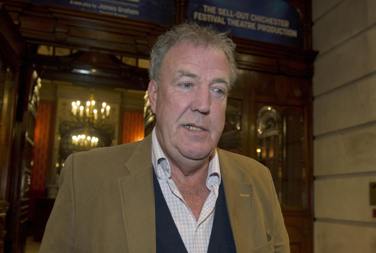 Jeremy Clarkson leaves the Noel Coward Theatre in London after watching a performance of "Quiz". (Photo by PA Images via Getty Images)