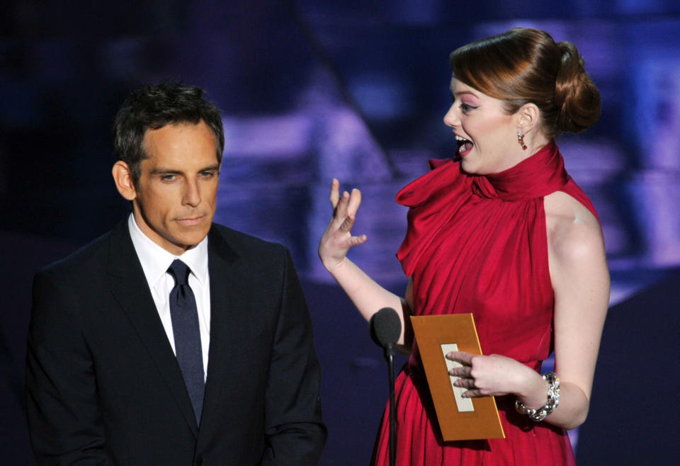 Ben Stiller and Emma Stone onstage during the 84th Annual Academy Awards held at the Hollywood &amp; Highland Center&nbsp;in 2012.&nbsp;