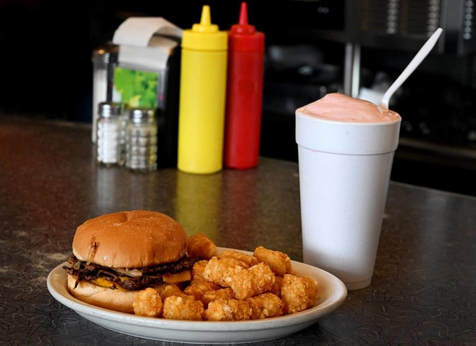 A cheeseburger, tater tots and a malt from Town Topic.