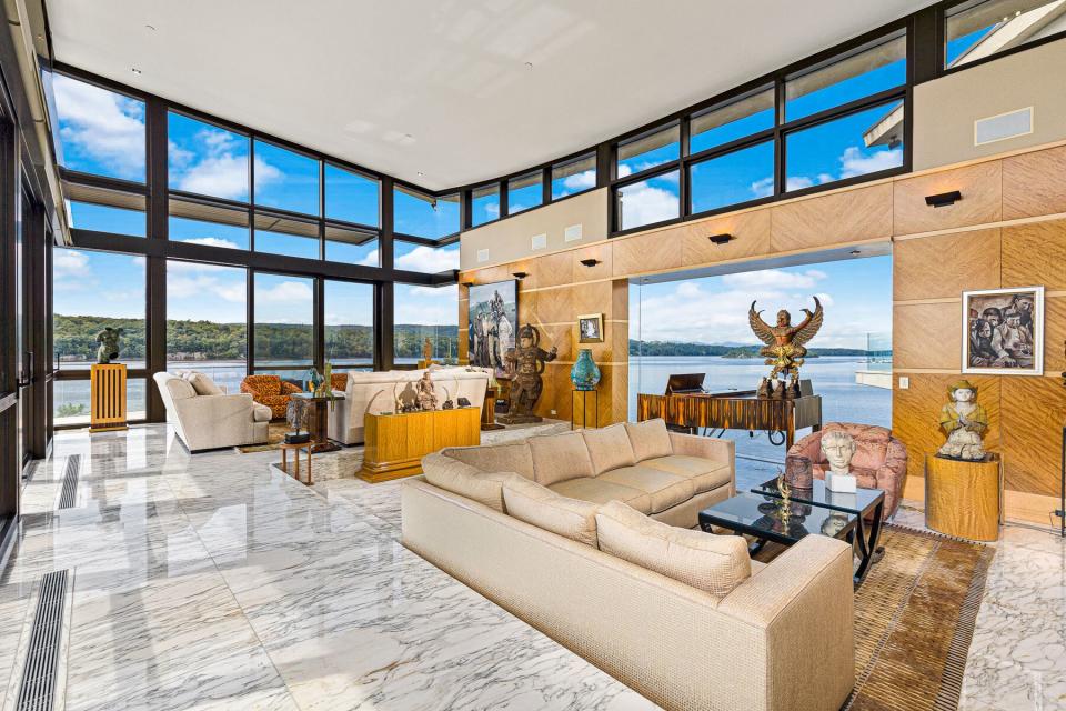 Lavish marble living room at Ledgerock Lane home in Hyde Park, NY of Hudson Valley