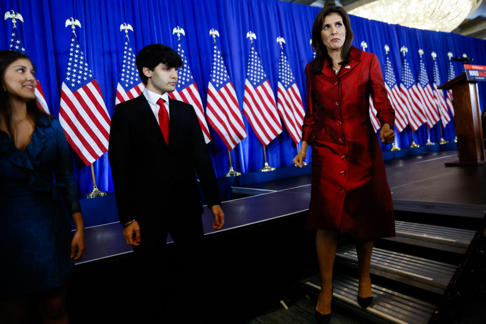 Nikki Haley walks off the stage after speaking at her election night watch party in Charleston, South Carolina.