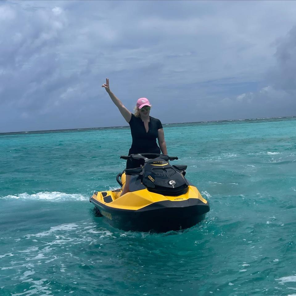 Rebel Wilson on a jet ski in Fiji