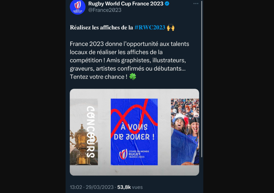 Capture d’écran du tweet du Comité d’organisation de la Coupe du monde présentant les contours de ce concours d’affiche. 