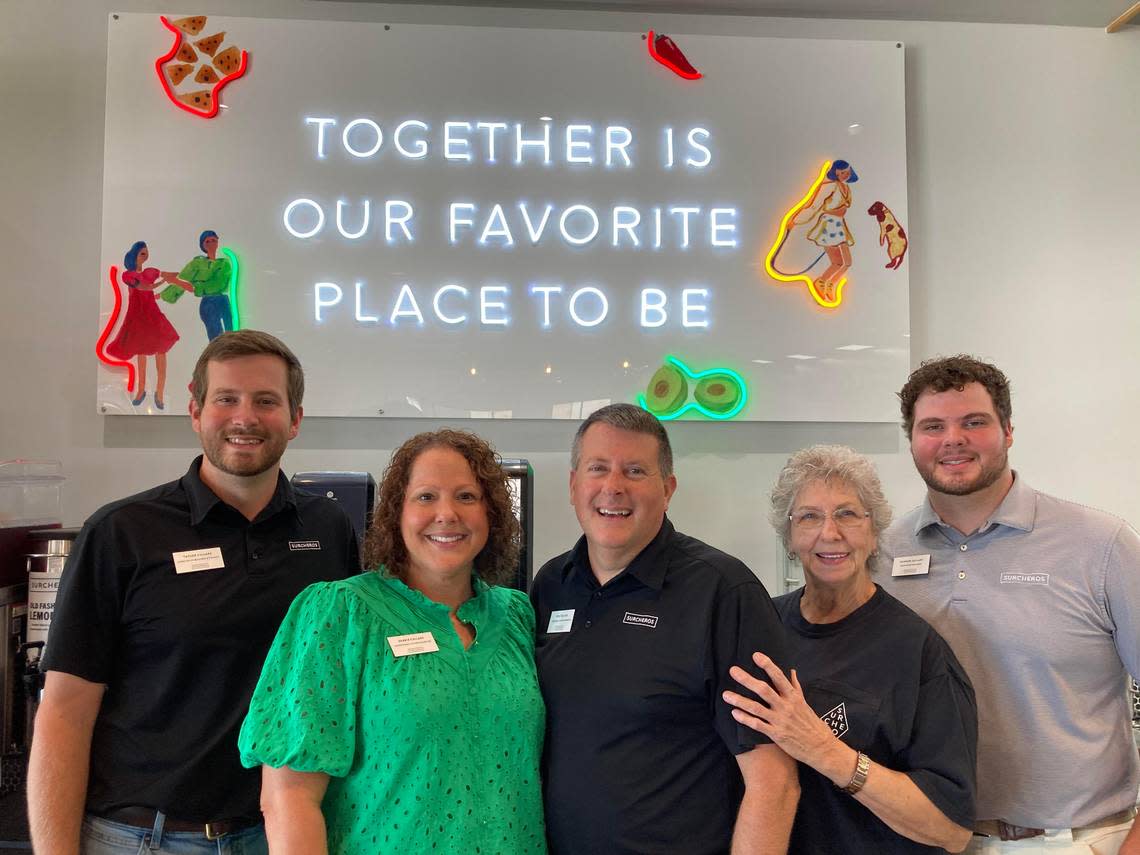 The Milledgeville family behind the new Surcheros Fresh Mex in Warner Robins. From left to right, Taylor Cullars, son of Debbie and Kyle Cullars (center), Angie “Bok Bok” Hartley, who is Debbie Cullars’ mother, and the couple’s other son, Connor Cullars.