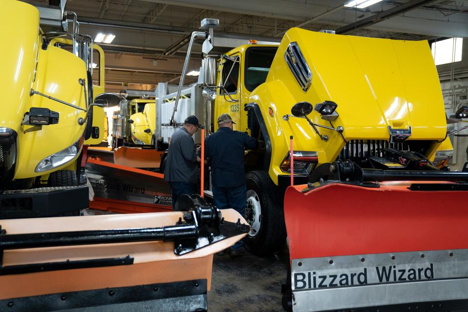Blizzard Wizard, the snowplow truck on the right, was named in last year’s Ohio Turnpike Name-a-Snowplow contest after the Elmore Maintenance turnpike plow drivers in Ottawa County.