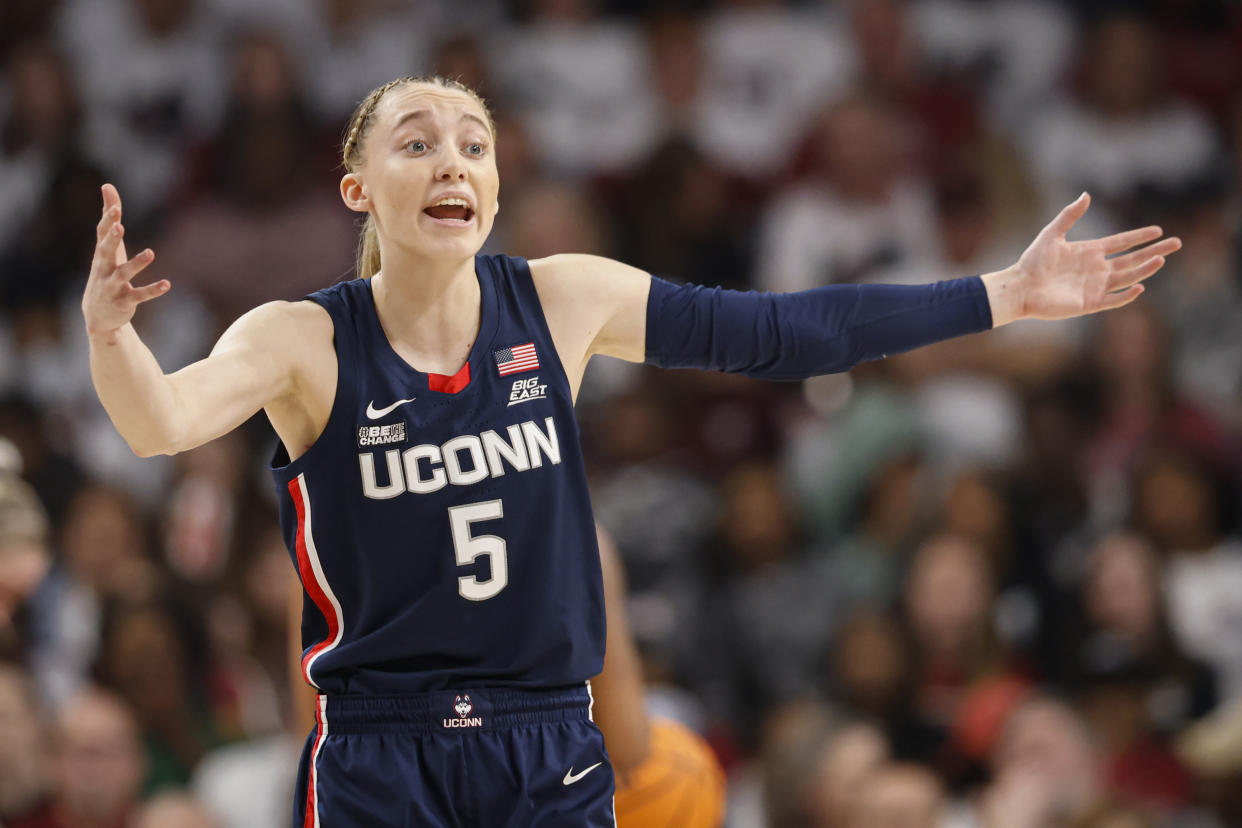 Paige Bueckers and UConn couldn't keep up with South Carolina on Sunday. (AP Photo/Nell Redmond)