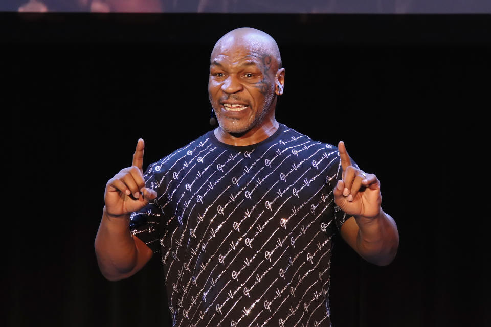 Mike Tyson performs his one man show "Undisputed Truth" in the Music Box at the Borgata on March 6, 2020 in Atlantic City, New Jersey. (Photo by Donald Kravitz/Getty Images)