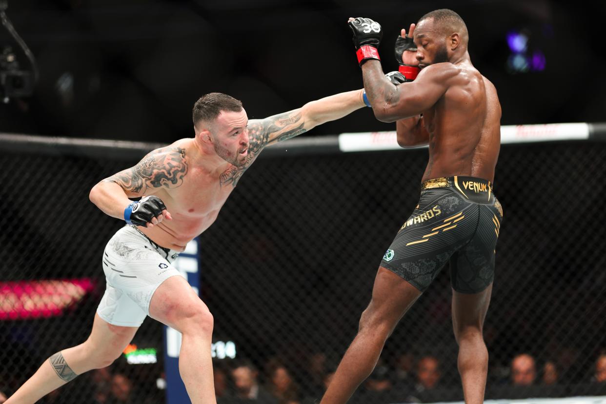 Colby Covington struggles to close distance to Leon Edwards (right) (Getty Images)