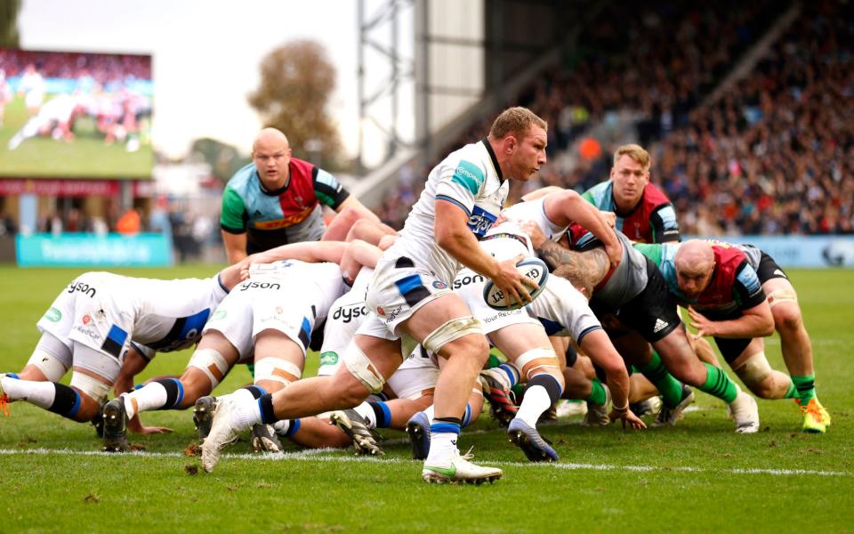 Bath's Sam Underhill claims the ball after a scrum during the Gallagher Premiership match at Twickenham Stoop - PA