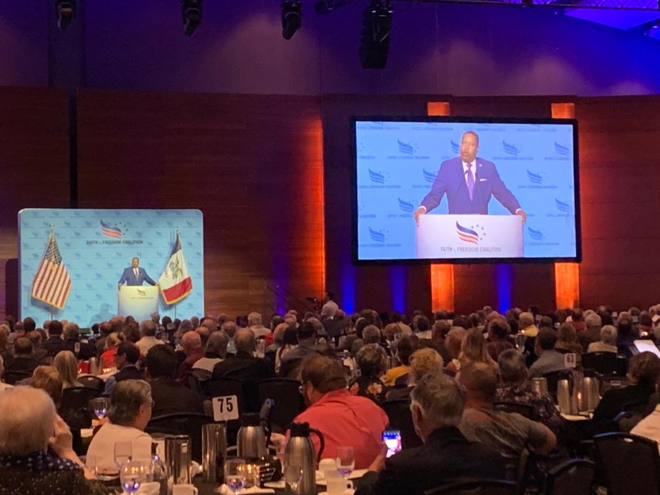 Republican Larry Elder spoke at the Iowa Faith & Freedom Coalition Fall Banquet on Sept. 17, 2022.