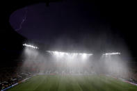 DONETSK, UKRAINE - JUNE 15: Play is suspended due to bad weather during the UEFA EURO 2012 group D match between Ukraine and France at Donbass Arena on June 15, 2012 in Donetsk, Ukraine. (Photo by Julian Finney/Getty Images)