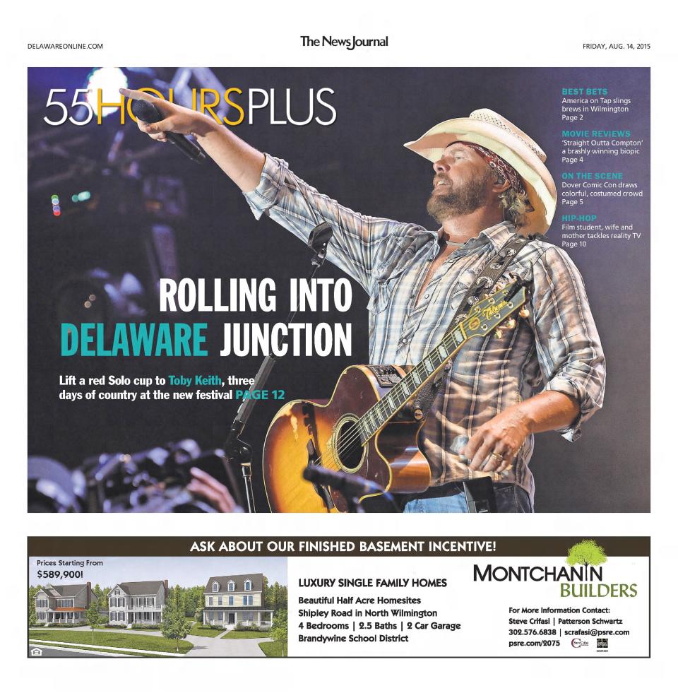 Toby Keith was featured on the cover of The News Journal entertainment section in August 2015 ahead of the Delaware Junction music and camping festival in Harrington.
