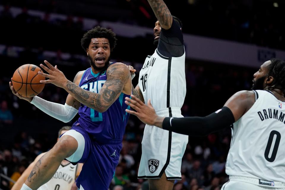 Miles Bridges during an NBA game in March.