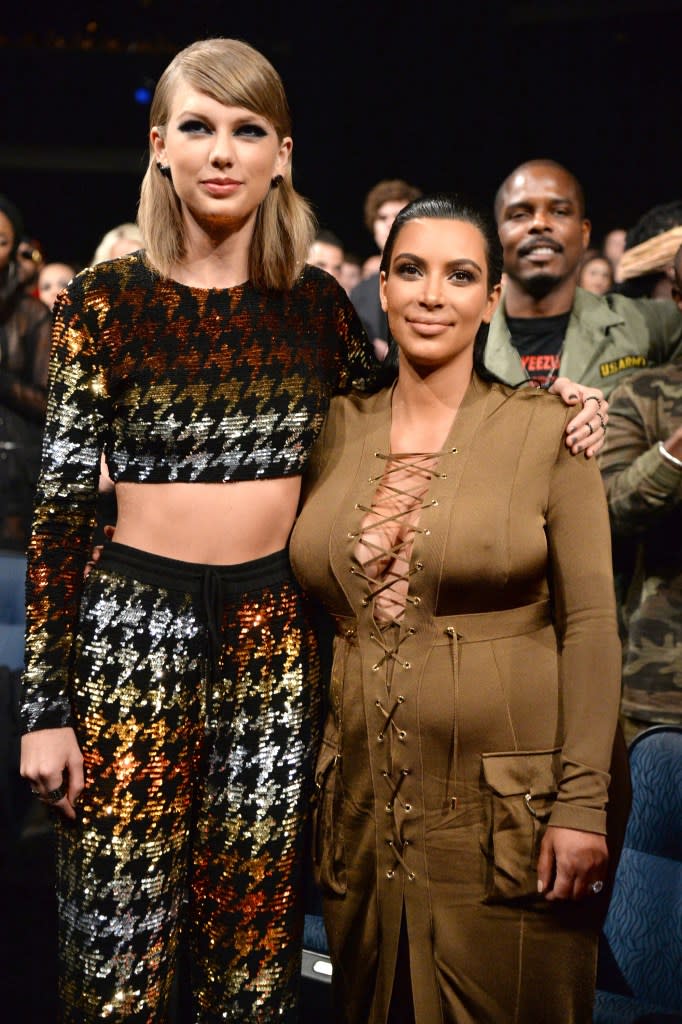 Taylor Swift and Kim Kardashian West attend the 2015 MTV Video Music Awards. WireImage