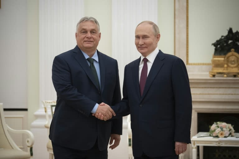 Hungary's Prime Minister Viktor Orban (L) travelled to Moscow for talks with Russian President Vladimir Putin (R) (VIVIEN CHER BENKO)