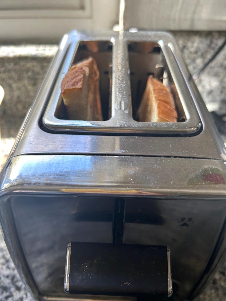 Toasting bread for Ina Garten's cacio e pepe eggs