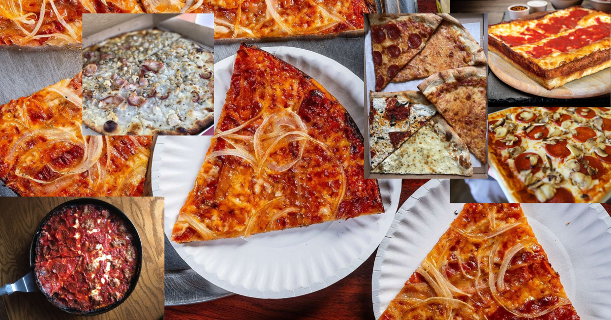 Several images of different kinds of pizza from notable restaurants around the U.S.