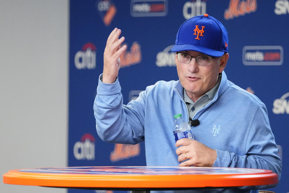 New York Mets owner Steve Cohen speaks during a news conference before a baseball game against the Milwaukee Brewers Wednesday, June 28, 2023, in New York. (AP Photo/Frank Franklin II)