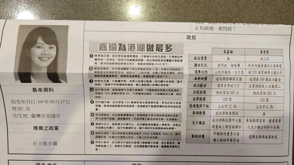 游淑慧指控高嘉瑜在選舉公報放負面文宣。（圖／翻攝自游淑慧臉書）