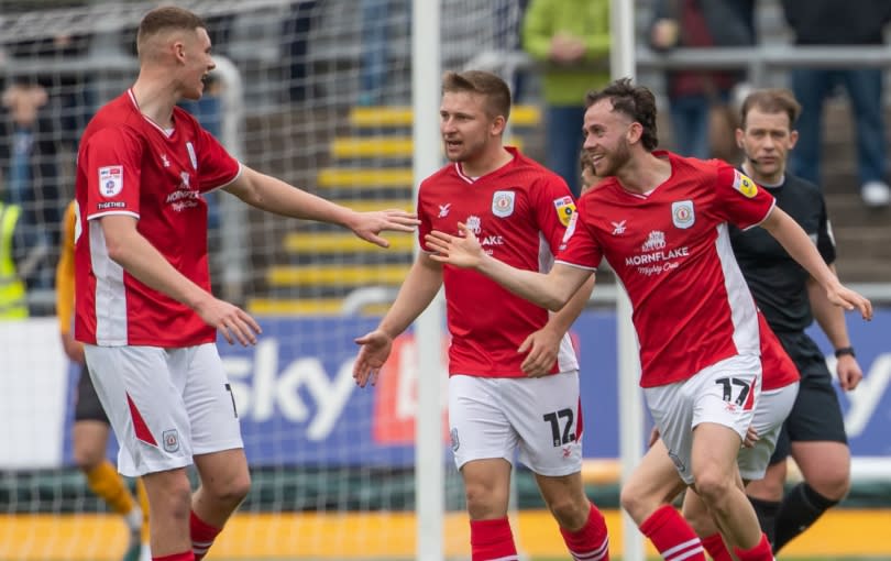 Crewe Alexandra season preview 2023/24 Lachlan Brook of Crewe Alexandra (R) celebrates equalising in added time during the Sky Bet League Two match between Newport County and Crewe Alexandra at Rodney Parade on May 08, 2023 in Newport, Wales. (Photo by Athena Pictures/Getty Images)