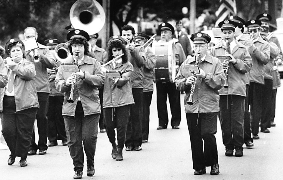 Columbus Day was celebrated for many years with a big parade through the streets of East Utica. Here is La Banda Rossa (the Red Band) leading the marchers up Mohawk Street in 1990. The 118-year-old band still is very active today, performing at many events.