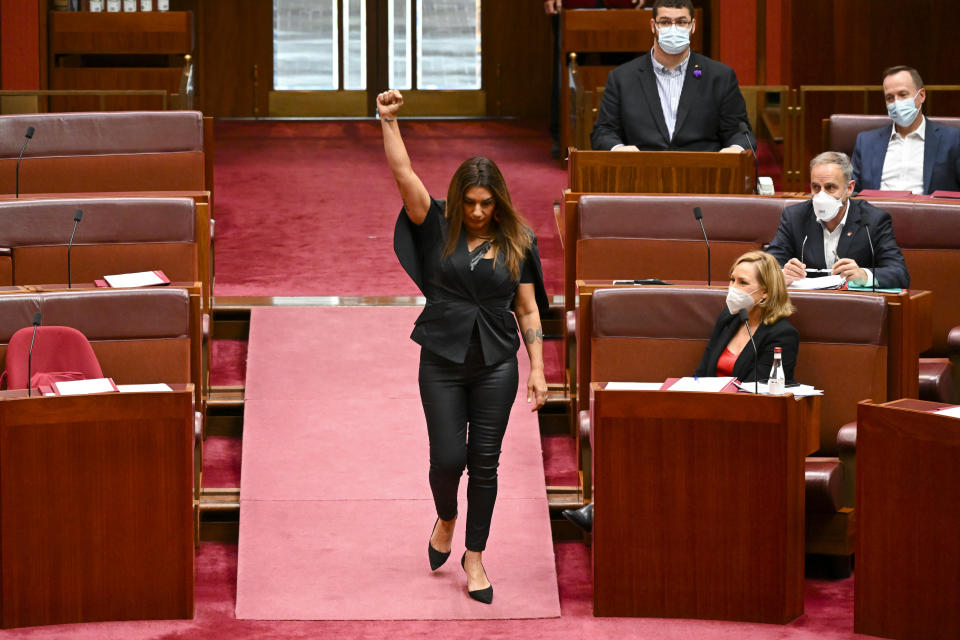 The Greens Senator in a defiant display. Source: AAP