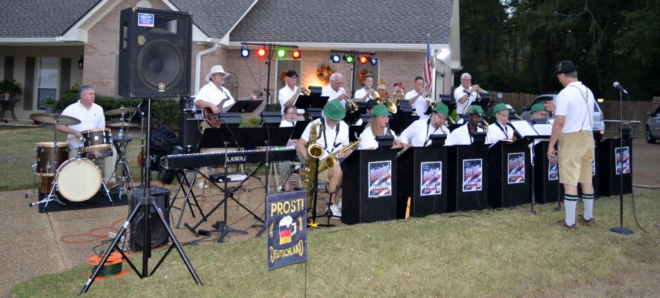 Mississippi Swing Allstar Band entertains residents of the Bradford Place subdivision during Night Out festivities held in Madison on Tuesday, Oct. 3.