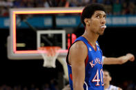 Kevin Young #40 of the Kansas Jayhawks walks off the court after the Jayhawks lose to the Kentucky Wildcats 67-59 in the National Championship Game of the 2012 NCAA Division I Men's Basketball Tournament at the Mercedes-Benz Superdome on April 2, 2012 in New Orleans, Louisiana. (Photo by Ronald Martinez/Getty Images)