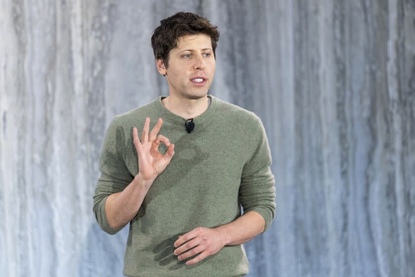 OpenAI CEO Sam Altman speaks to members of the media during the Introduction of the integration of the Microsoft Bing search engine and Edge browser with OpenAI on Tuesday, Feb. 7, 2023, in Redmond. Microsoft is fusing ChatGPT-like technology into its search engine Bing, transforming an internet service that now trails far behind Google into a new way of communicating with artificial intelligence. (AP Photo/Stephen Brashear)