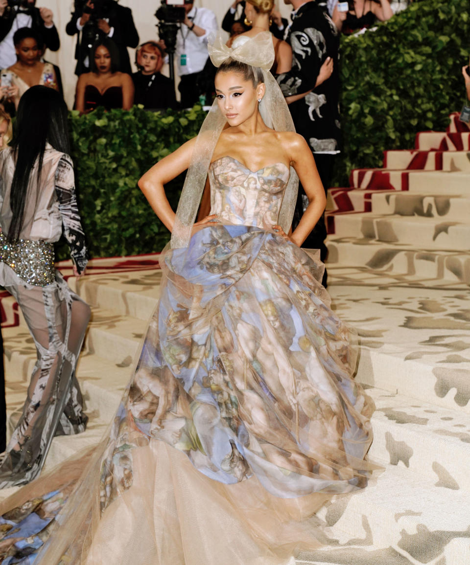 Ariana Grande on Met Gala carpet for "Heavenly Bodies: Fashion and the Catholic Imagination"