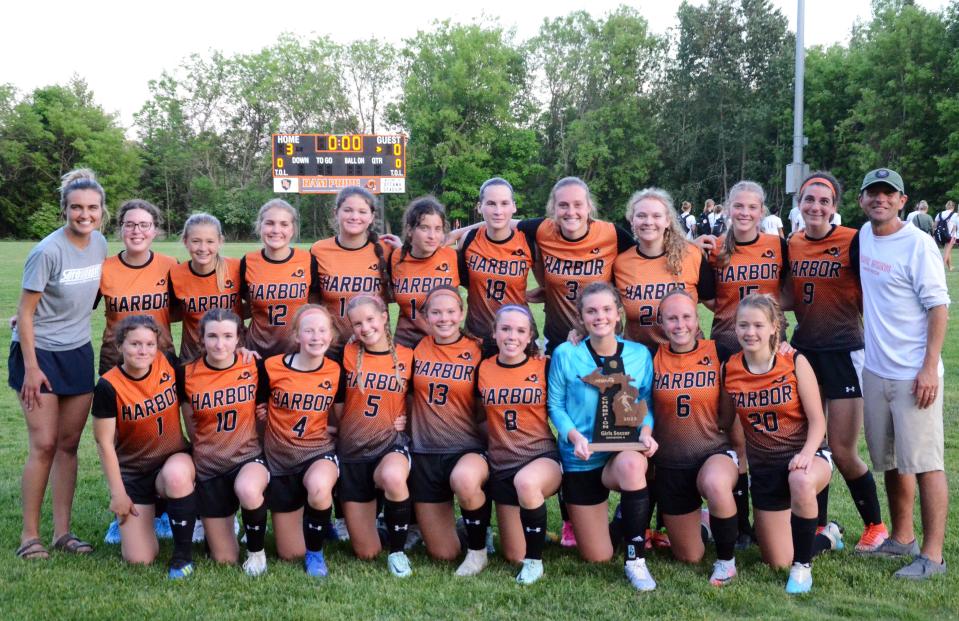 The Harbor Springs girls' soccer team pulled in a third consecutive district championship, two of which have come on their home field, when they defeated Charlevoix in a 3-2 shootout Friday night.