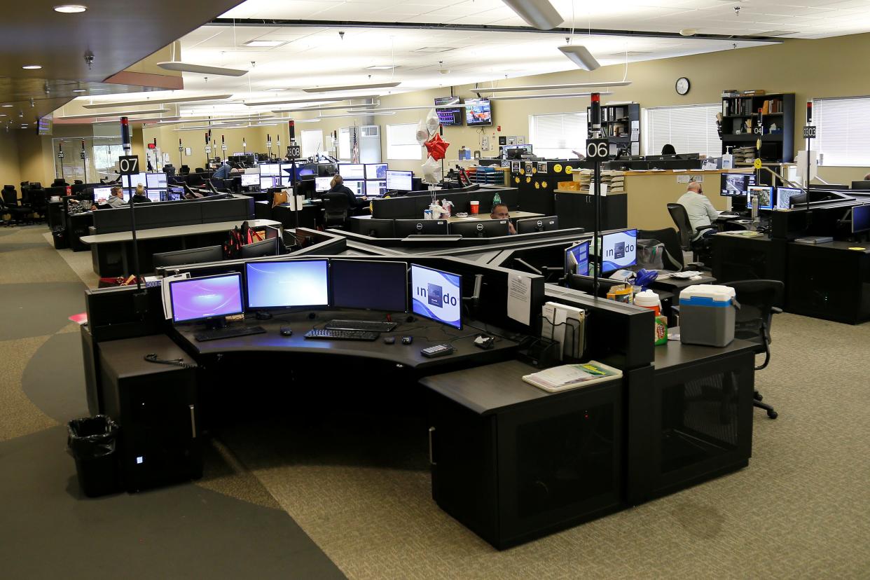 The 911 call center at the Cincinnati Hamilton County Regional Operations Center in the South Fairmount neighborhood of Cincinnati on Tuesday, Sept. 11, 2018.