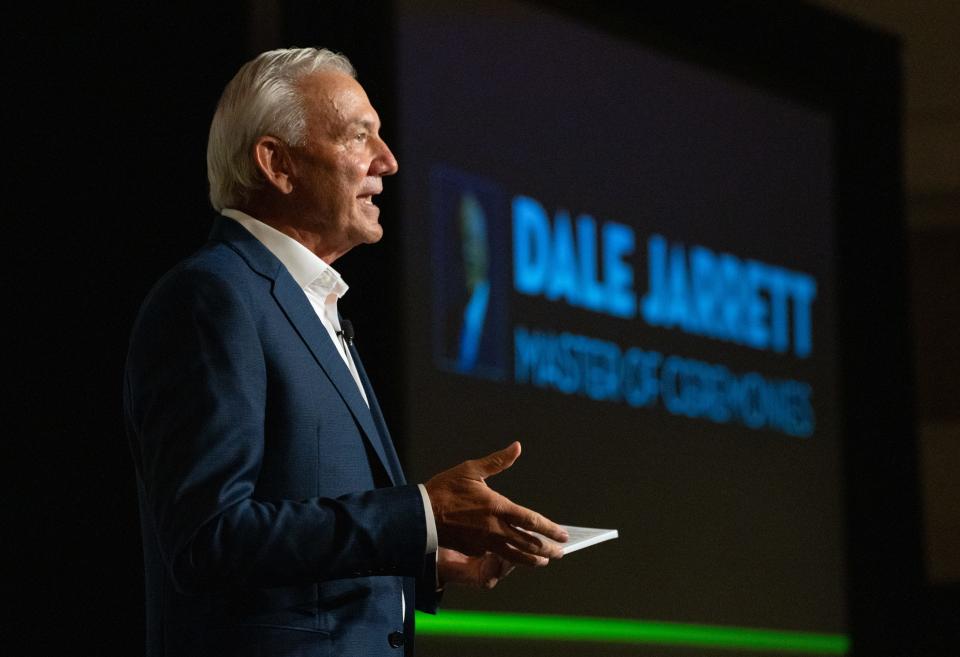 NASCAR Hall of Famer Dale Jarrett speaks at the NASCAR Championship Ignition Luncheon, August 30, 2022, at the Arizona Biltmore, 2400 E Missouri Ave., Phoenix, Arizona.