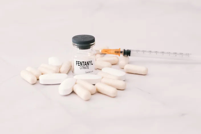Fentanyl citrate shown in pill and injectable forms prescribed by doctors.