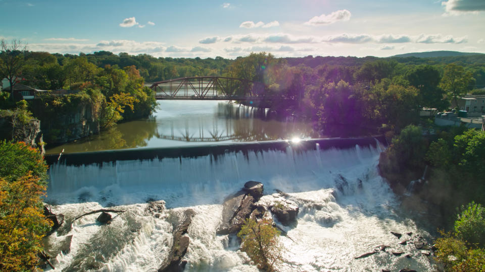 River with metal bridge