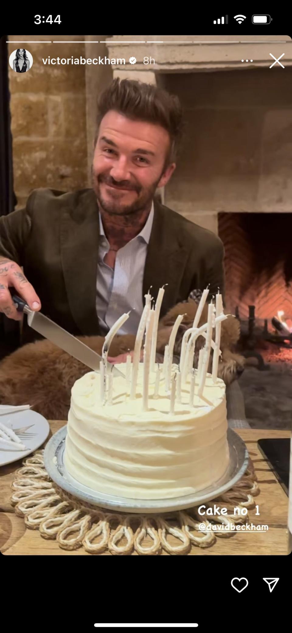 A screenshot of Victoria Beckham's Instagram stories celebrating husband David.