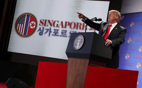 Donald Trump speaks during his Press conference that lasted more than an hour - Credit: JONATHAN ERNST /Reuters