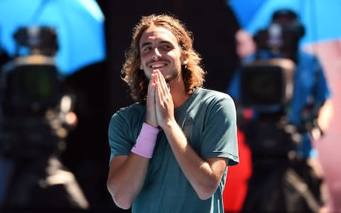 Stefanos Tsitsipas celebrates after the match - Credit: Getty images