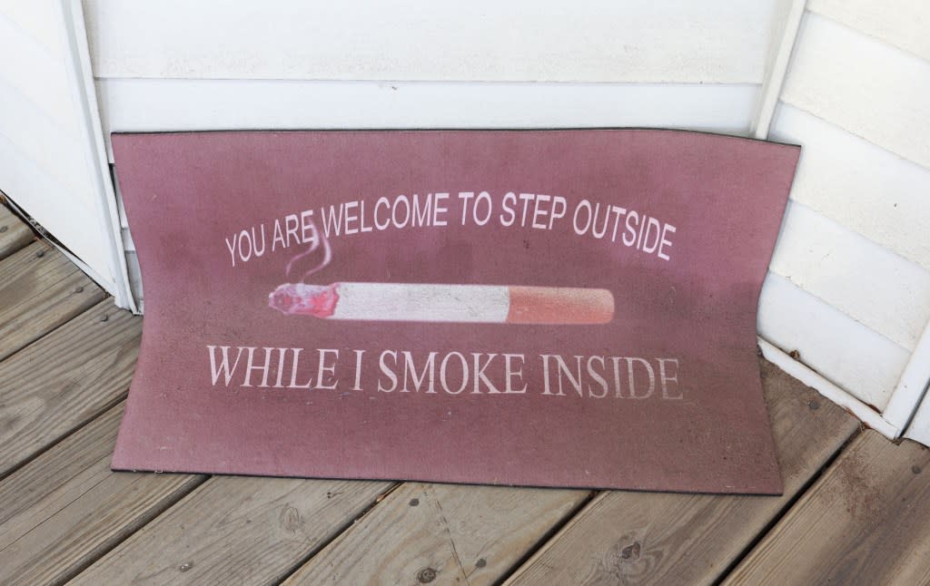 The doormat outside Silk’s Marine Park home. For her the fight for smokers’ rights is a fight for personal liberties. Brigitte Stelzer