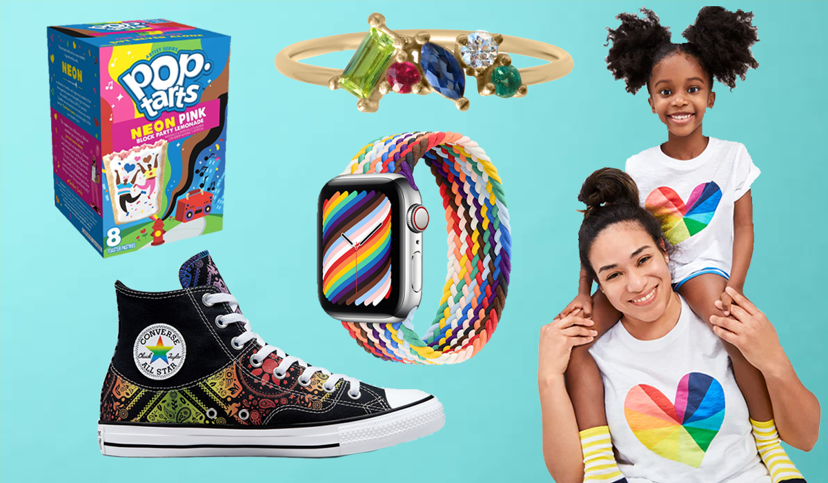 Neon Pink Pop-Tarts, Converse high-tops, Common Era ring, Apple watch wristband, Primary heart rainbow prism tees for kid and adult